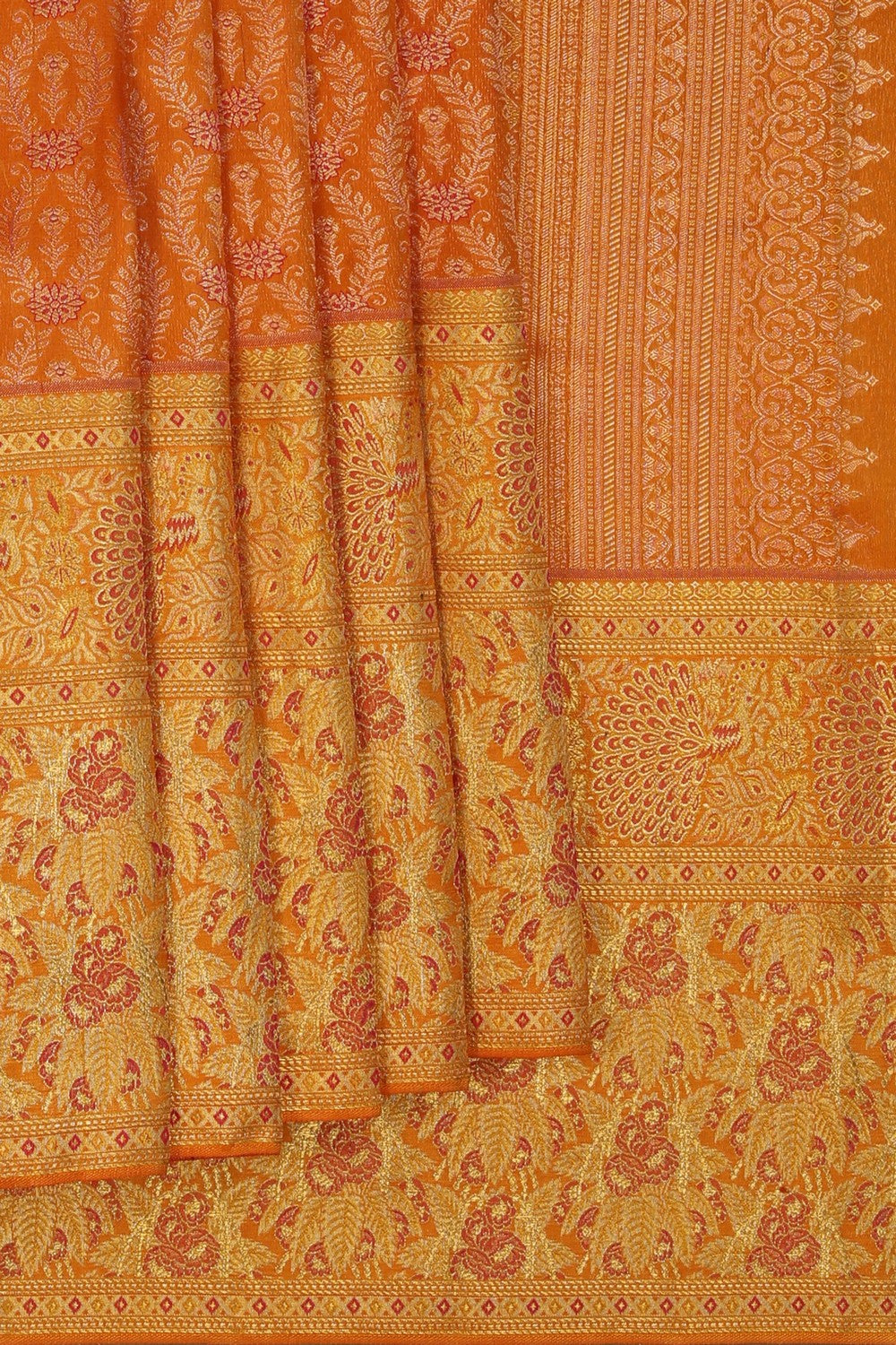 Image of Radiant Orange Brocade Kanchipattu Saree